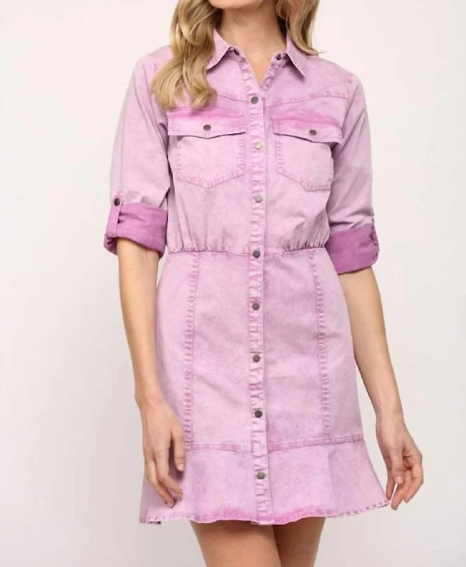 Washed Ruffle Hem Shirt Dress In Orchid Fashionable Shirt Dress