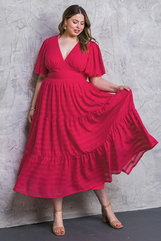 Flying Tomato Plus Size solid textured woven maxi dress Chic Plus Dress