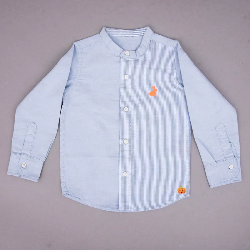 Sky Blue & Peach Band Collar Shirt for Boys Ruffled Shirt Dress