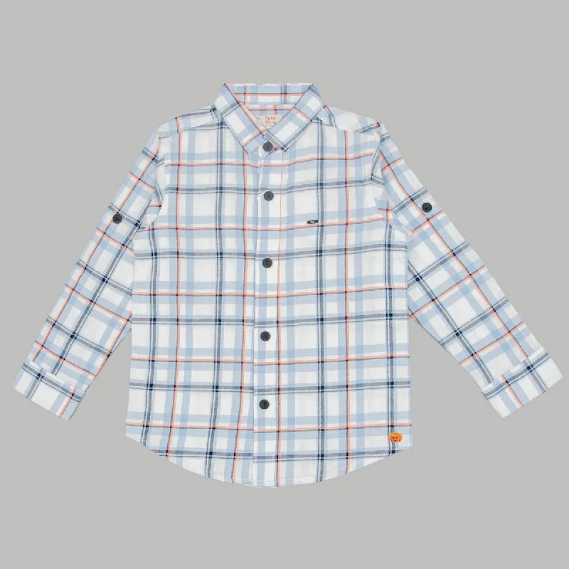 Blue Check Patterns Full Sleeves Shirt for Boys Casual Button Shirt