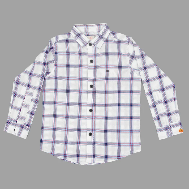 White Checks Patterns Shirt for Boys Button Detail Shirt