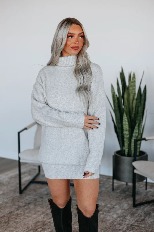 Kambria Sweater Dress - Heather Grey Long Sleeve Sweater Dress