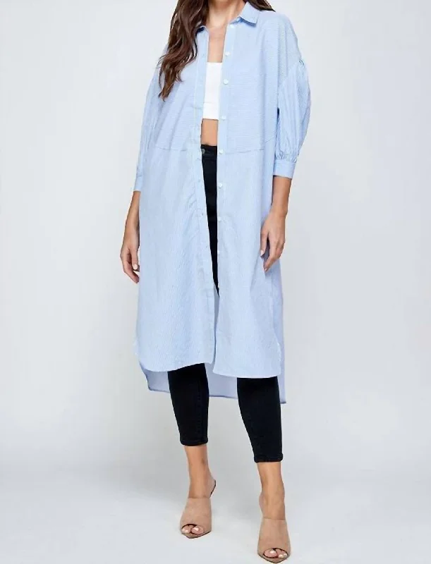 Pin Stripe Shirt Dress In Light Blue Shirt Dress Combo