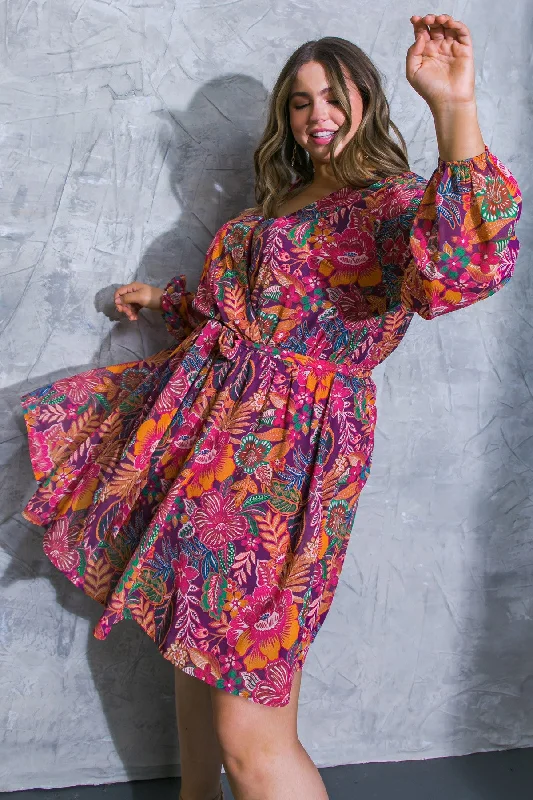 Plus Size Flying Tomato printed mini dress Plus Size Sleeved