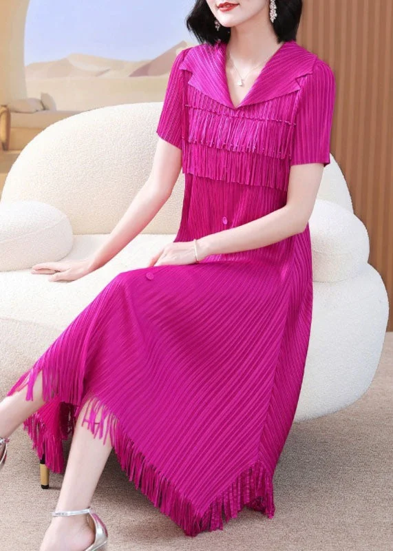 Fashion Rose Peter Pan Collar Wrinkled Tulle Maxi Shirts Dress Summer Tulle Dress Blush