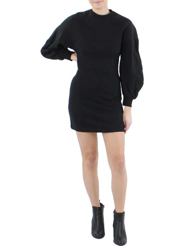 Womens Extended Shoulder Mini Sweatshirt Dress Oversized Shirt Dress