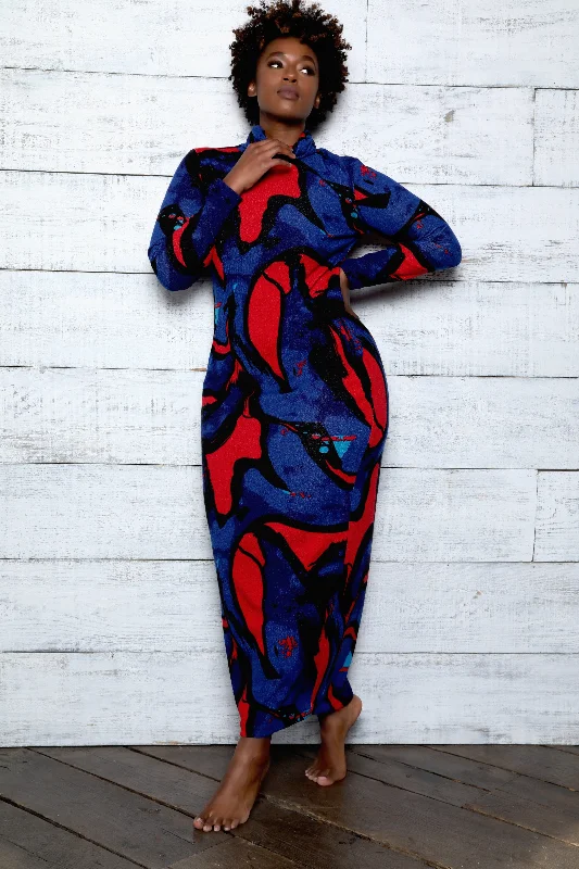 Plus Size T Neck Print Fitted Dress-Jibri Plus Size Wide-leg