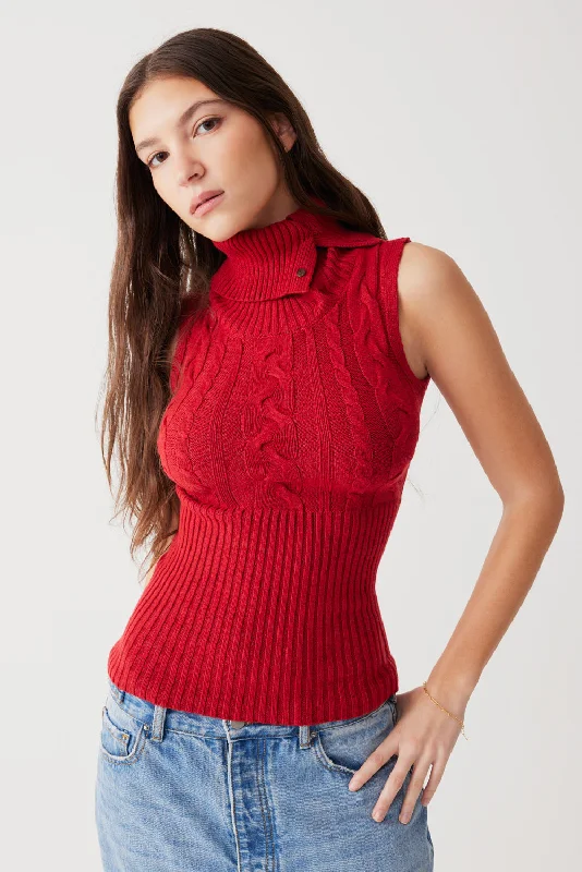 Axel Cable Cloud Knit Sleeveless Sweater | Red Velvet V-neck Sweater Dress