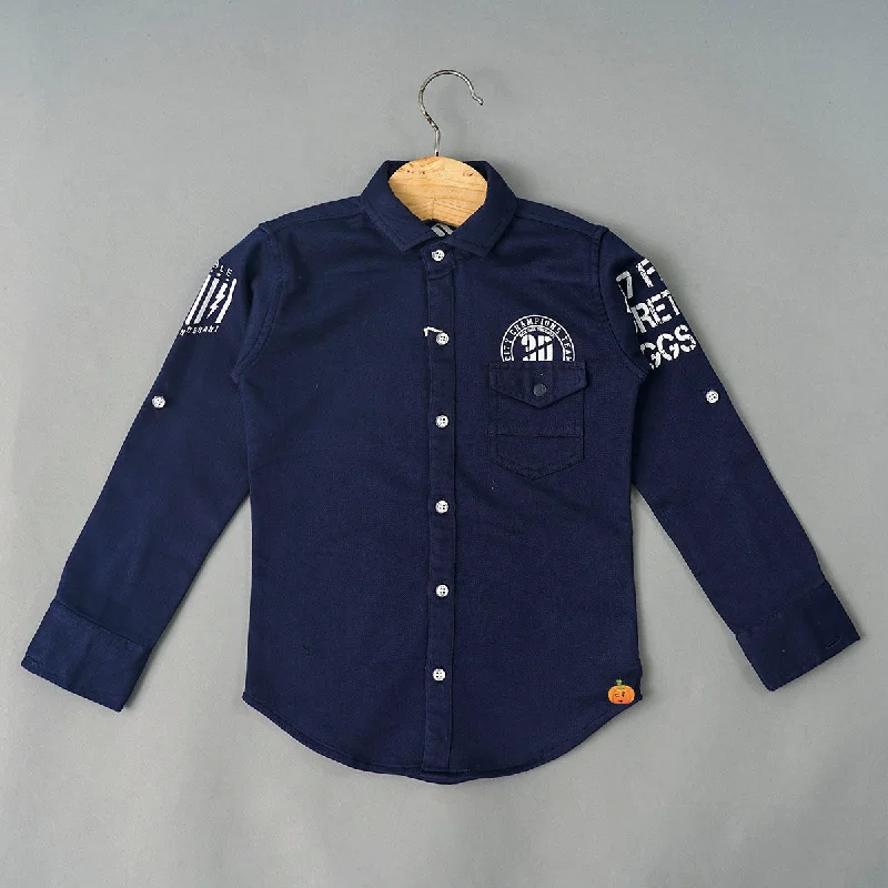 Navy Blue Printed Full Sleeves Shirt for Boys Long Sleeve Shirt