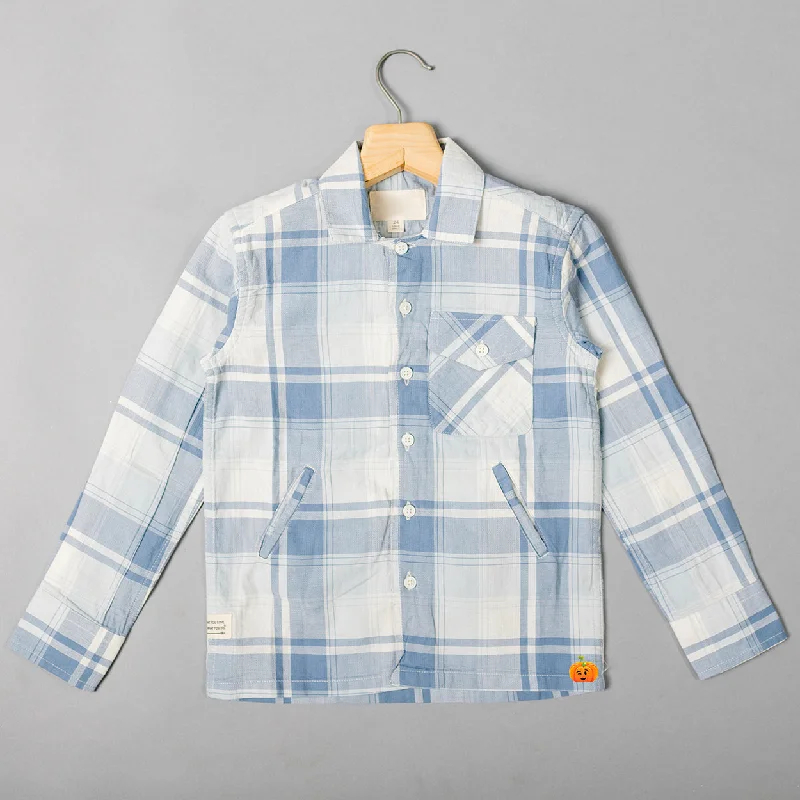 Blue Check Pattern Boys Shirt Casual Fit Shirt