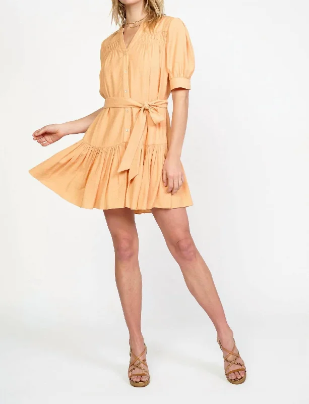 Button Down Shirt Dress In Apricot Layered Shirt Dress