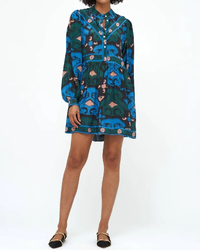 Mini Shirt Dress In Uzbek Blue Button-down Shirt Dress