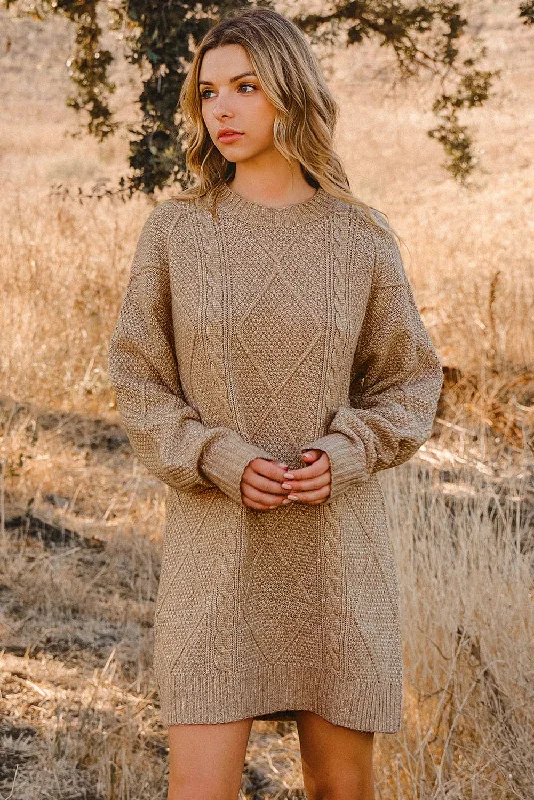 Fall Cable Knit Loose Fit Sweater Dress High Neck Sweater Dress