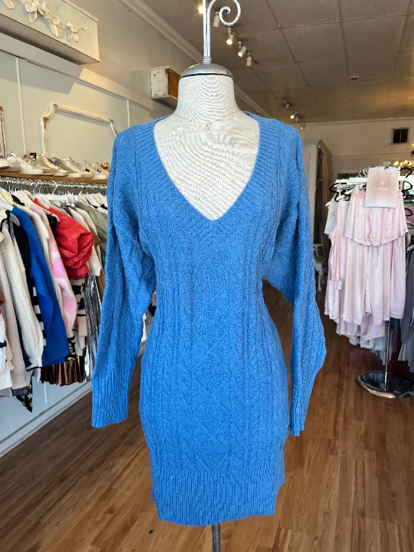 Blue Sweater Dress Stylish Knit Dress