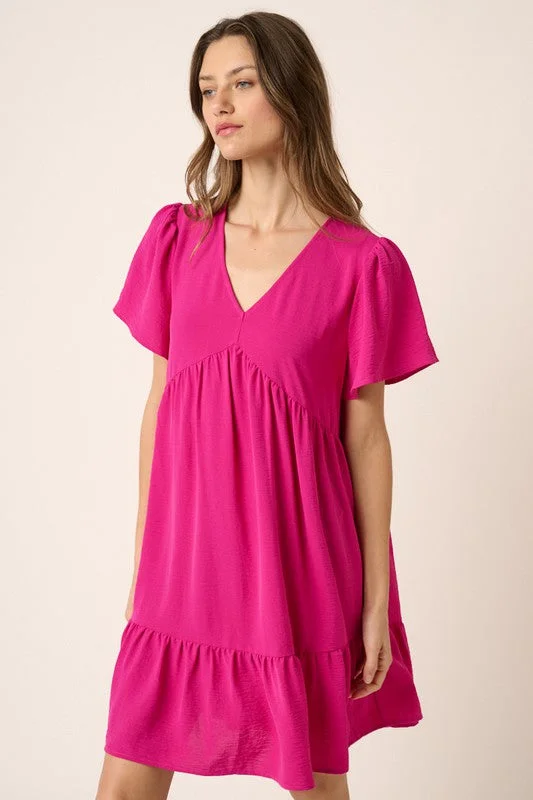 Women and Plus size Airflow woven dolman sleeve dress in Fuschia Plus Size Gown