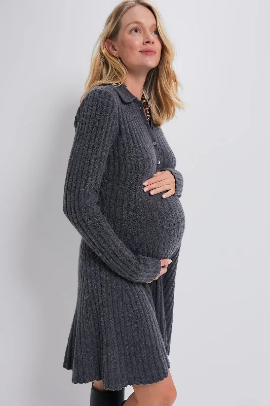 Storm Grey The Addie Polo Sweater Dress Elegant Knit Sweater