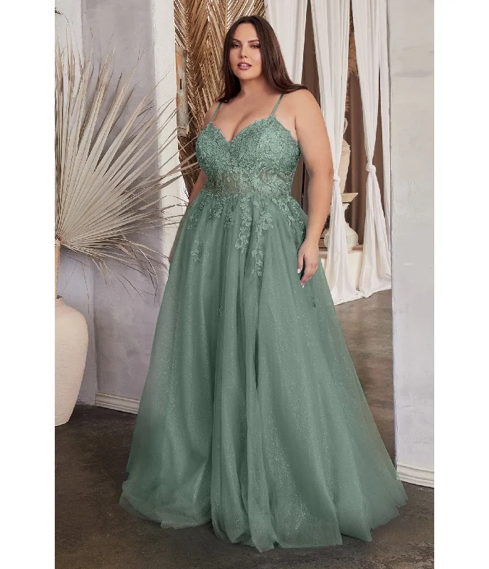 Cinderella Divine Plus Size Dusty Teal A Line Lace & Tulle Bridesmaid Gown Plus Size Colorblock Cinderella Divine Plus Size Dusty Teal A Line Lace & Tulle Bridesmaid Gown Plus Size Colorblock