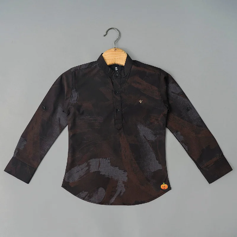 Brown Casual Band Collar Shirt for Boys Boho Shirt Dress