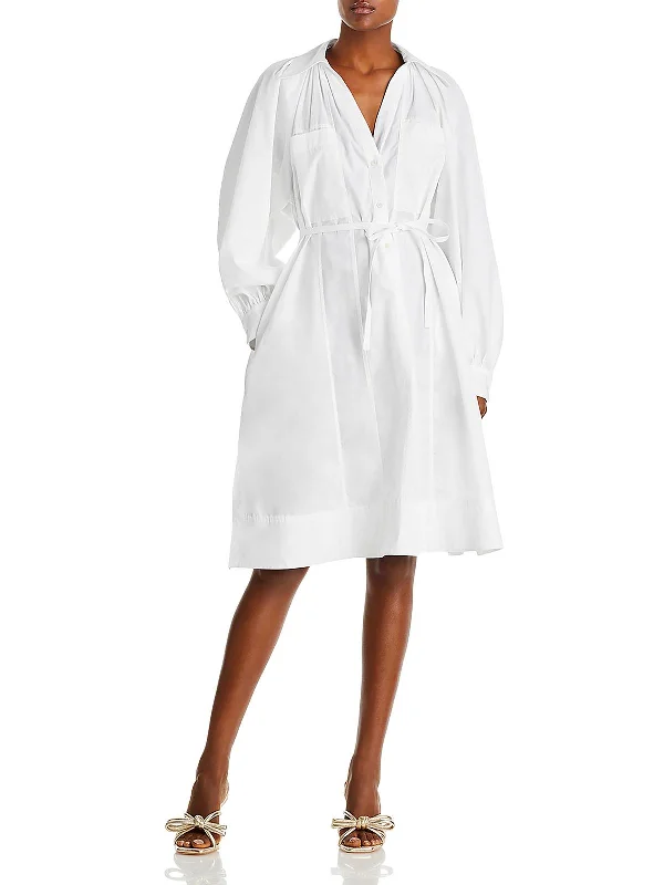 Womens Poplin Collared Shirtdress Shirt Dress Wrap