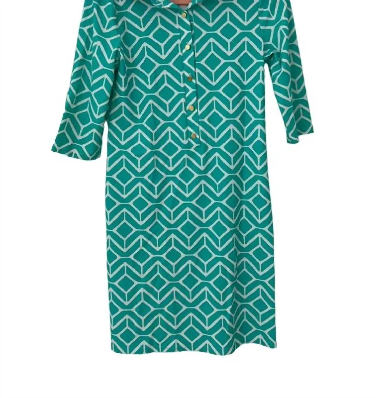 Susanna Shirt Dress In Sail Geo Seafoam Shirt Dress Glam