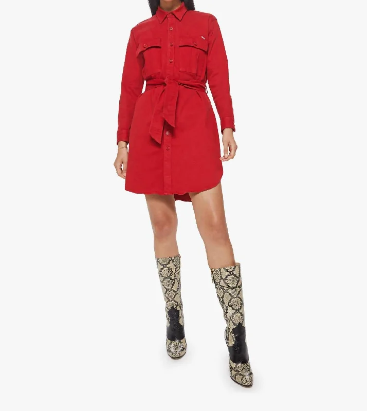 The Cadet Mini Shirt Dress In Haute Red Cotton Shirt Dress