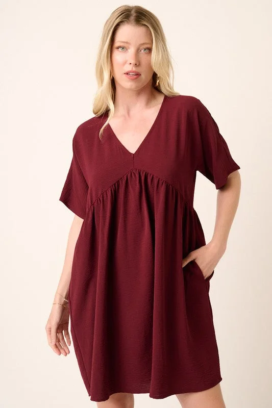 Plus Size Airflow Woven Fabric V-Neck Dress in Port Plus Size Maxi