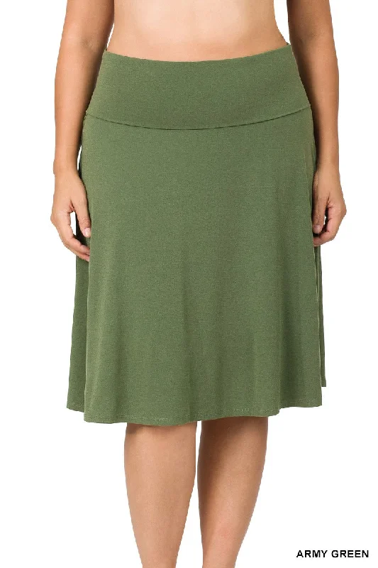 Plus Size Fold Over A-line Skirt in Army Green Plus Size Tunic