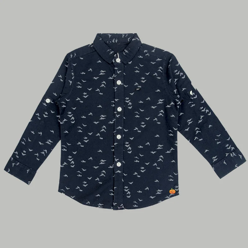 Navy Blue Printed Shirt for Boys Trendy Shirt Dress