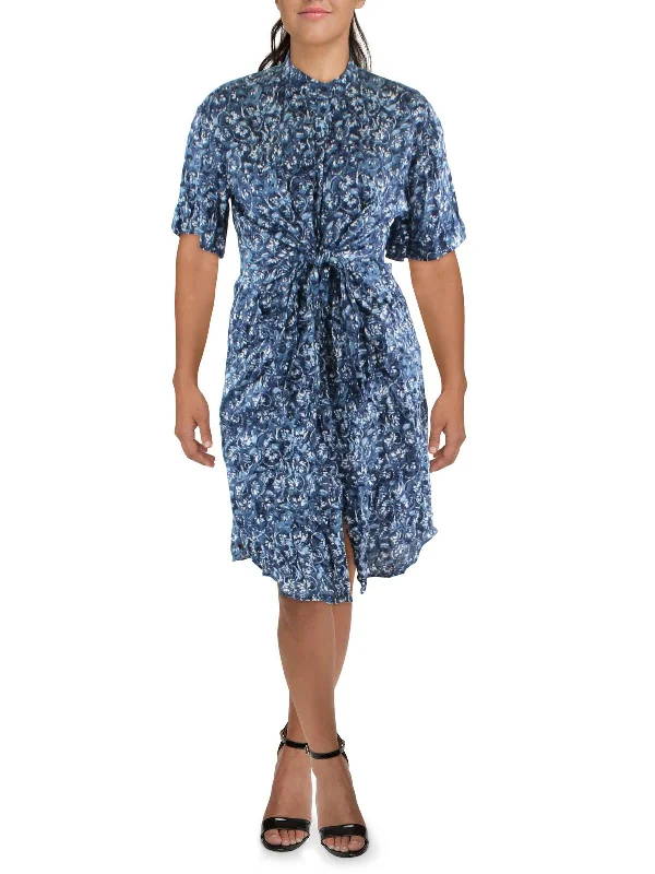 Plus Womens Linen Printed Shirtdress Lace Shirt Dress