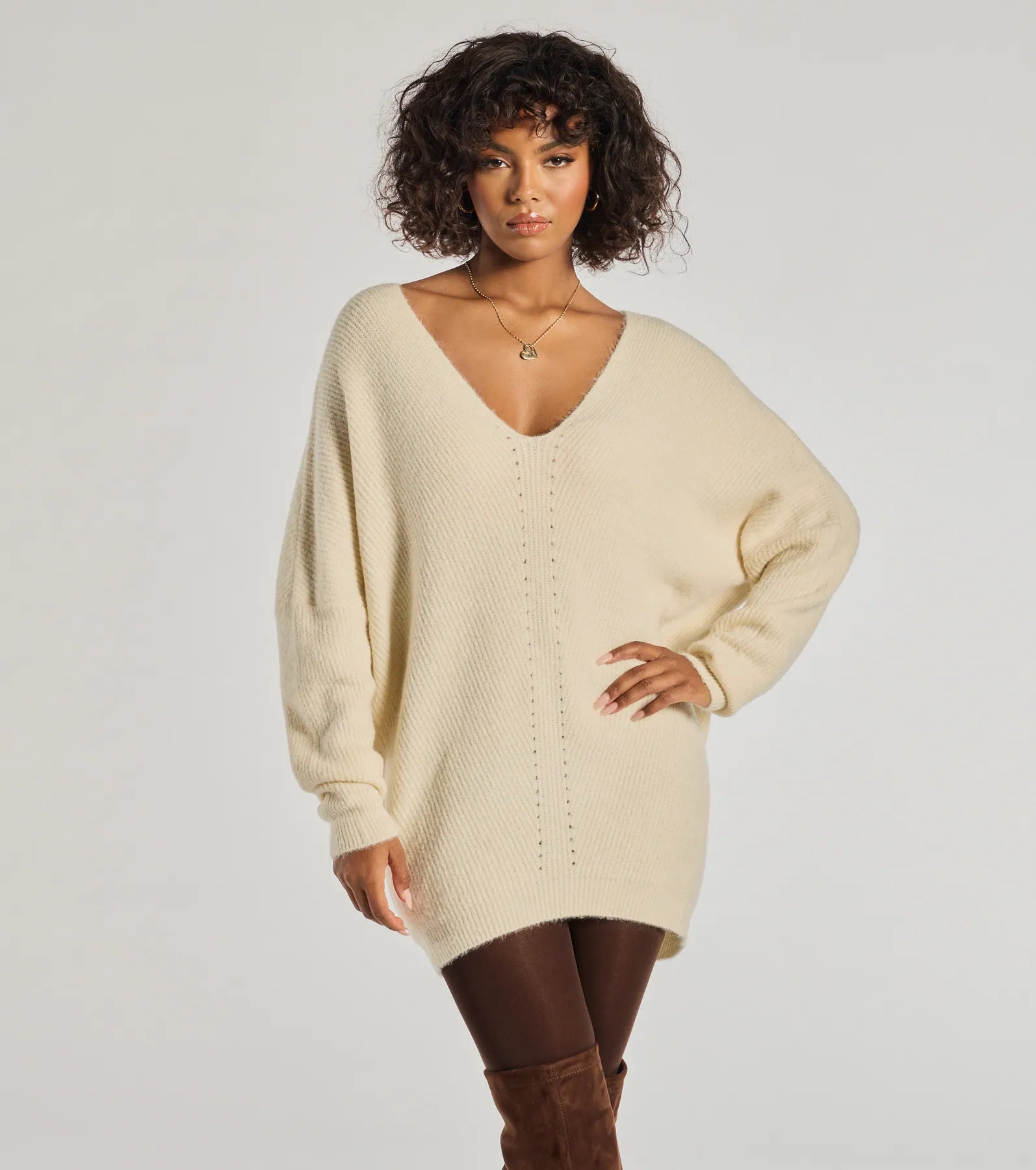 Effortless And Cozy Knit Long Sleeve Oversized Sweater Loose Sweater Dress