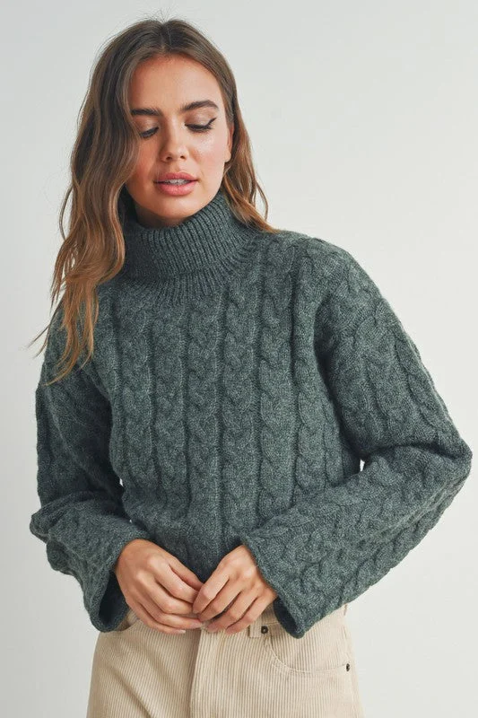 Braided Turtleneck Sweater (Dark Sage) Cozy Bodycon Sweater