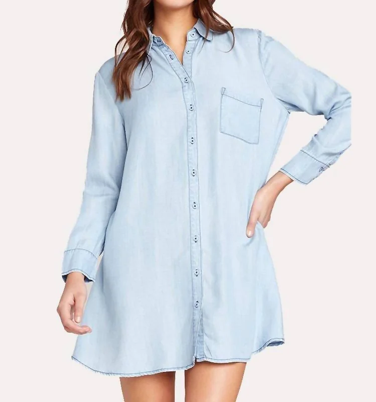 Chambray Shirt Dress In Light Denim Casual Fit Shirt