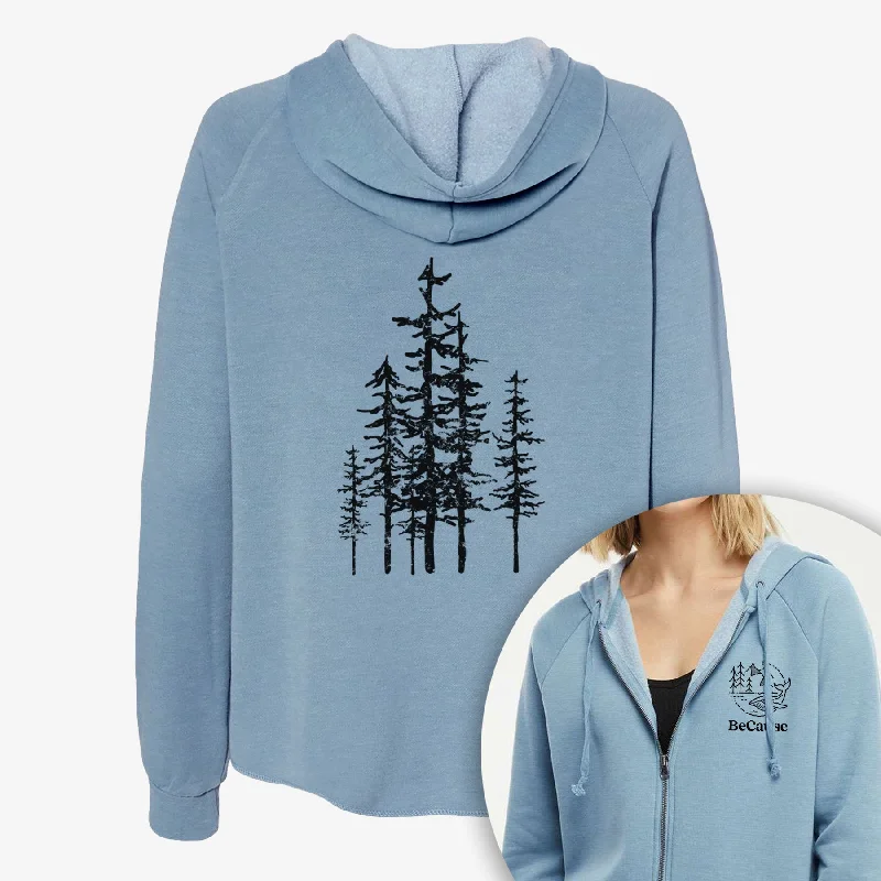 Evergreen Trees - Women's Cali Wave Zip-Up Sweatshirt Casual Hoodie Style