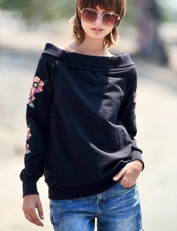 Off Shoulder Top Loose Fit Hoodie Sweatshirt