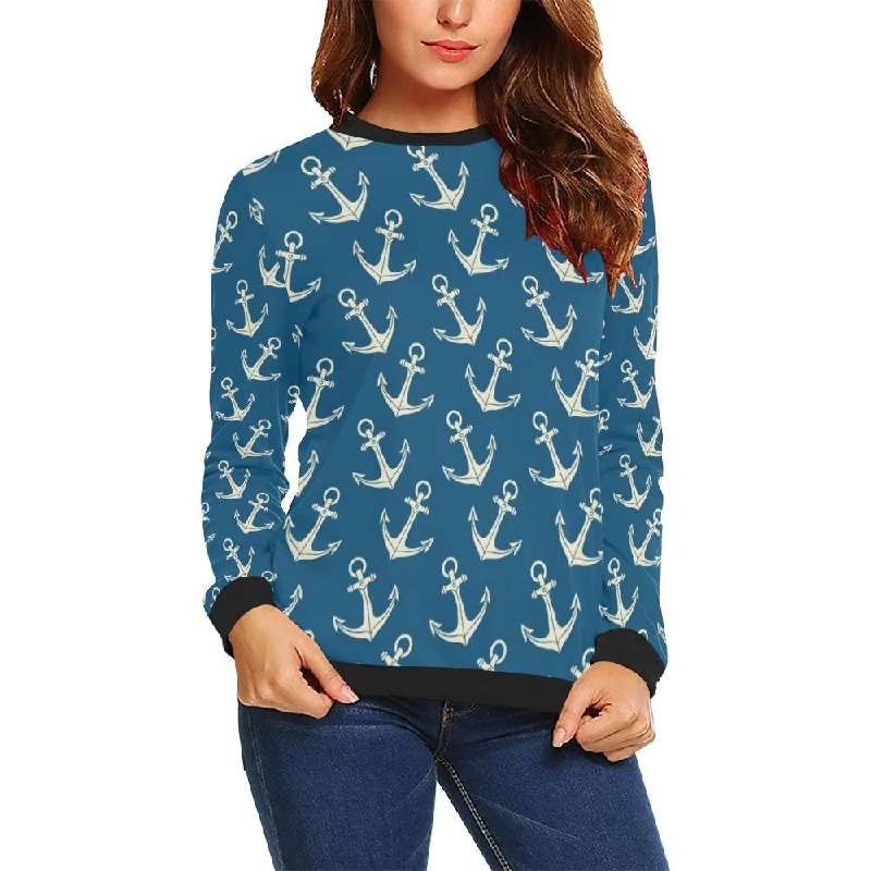 Anchor Nautical Print Pattern Women Crewneck Sweatshirt Luxury sweaters