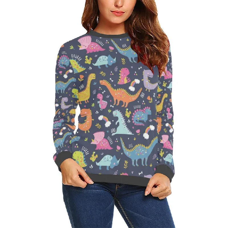 Cartoon Dino Dinosaur Pattern Print Women's Sweatshirt Trendy oversized sweaters