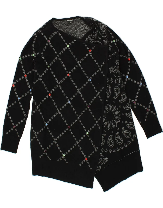 DESIGUAL Womens Open Cardigan Sweater UK 6 XS Black Paisley Viscose Elegant sweaters