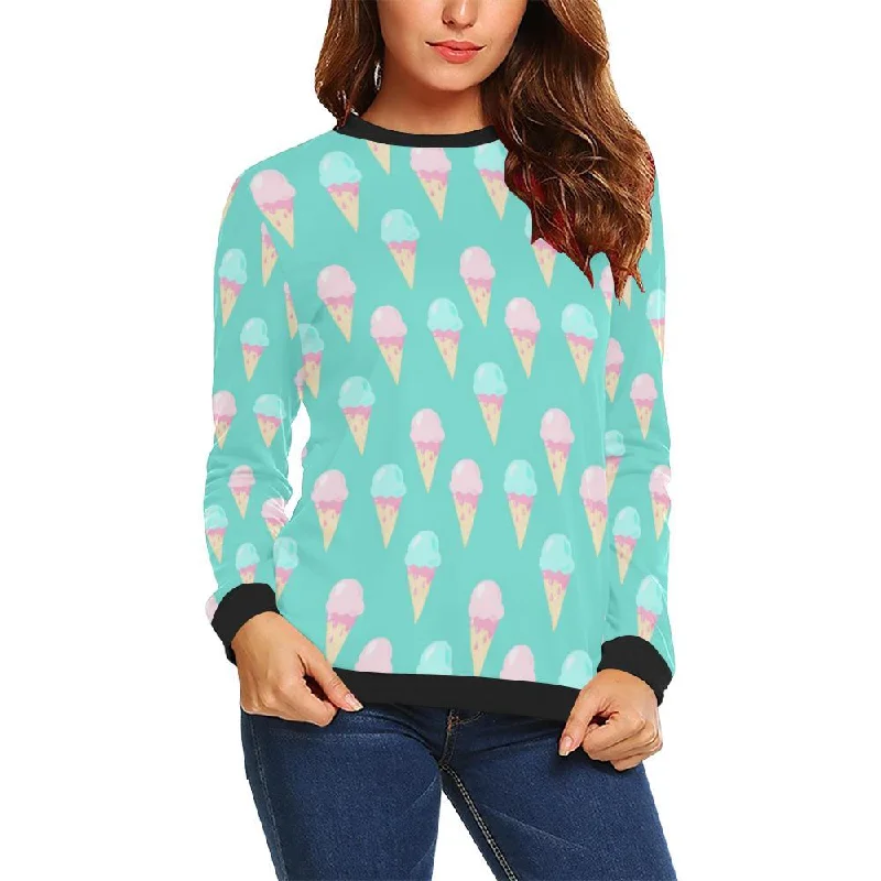 Ice Cream Cone Pastel Pattern Print Women Crewneck Sweatshirt Trendy oversized sweaters