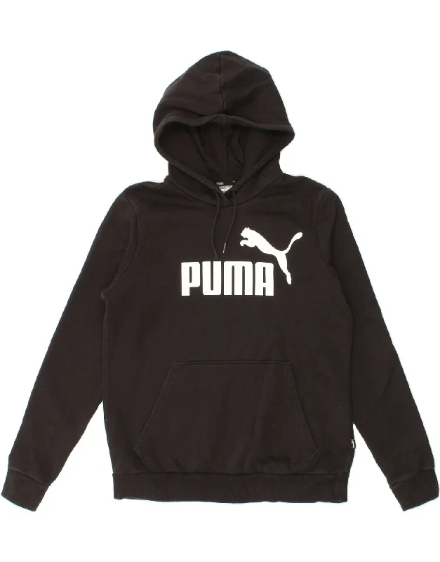 PUMA Womens Graphic Hoodie Jumper UK 16 Large Black Cotton Lightweight sweaters