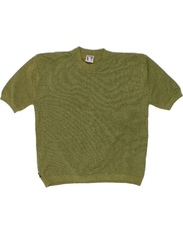 YESSICA Womens Short Sleeve Crew Neck Jumper Sweater UK 14 Large Green Mohair sweaters