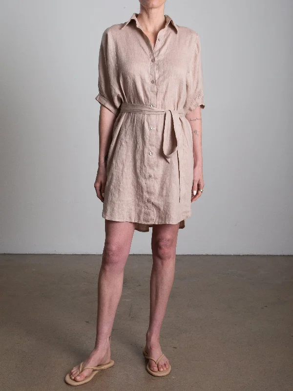 Brittan Dress in French Linen - Nude Smocked mini dresses