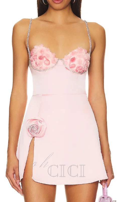 Crystal embellished trims mini dress in pink Best mini dresses for elegant looks