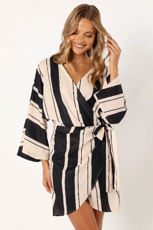 Deon Wrap Mini Dress - Black Cream Best mini dresses for summer vacation