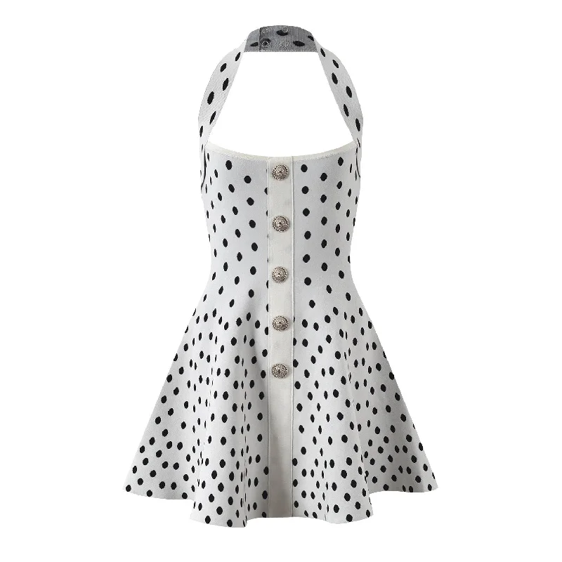 Dotted backless halterneck dress Budget-friendly mini dresses