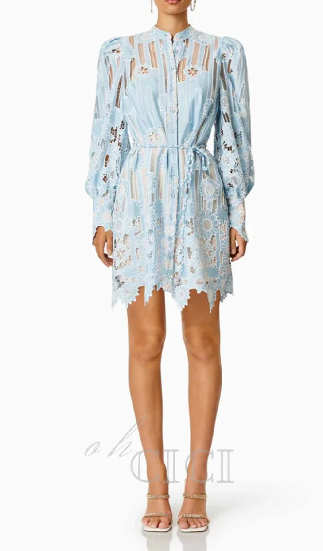 Jetsetter hollow long sleeve Mini Dress In Blue Luxury mini dresses