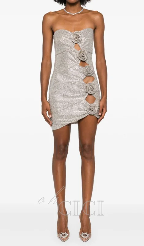 off-shoulder crystal-embellished mini dress in silver Fall mini dresses