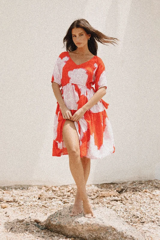 Syville Short Sleeve Mini Dress - Red Pink Floral Urban Outfitters mini dresses