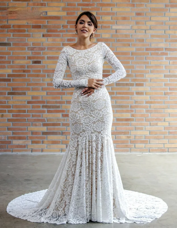 Lace Boho Long Sleeve Bridal Wedding Dress Beautiful Bridal Gown