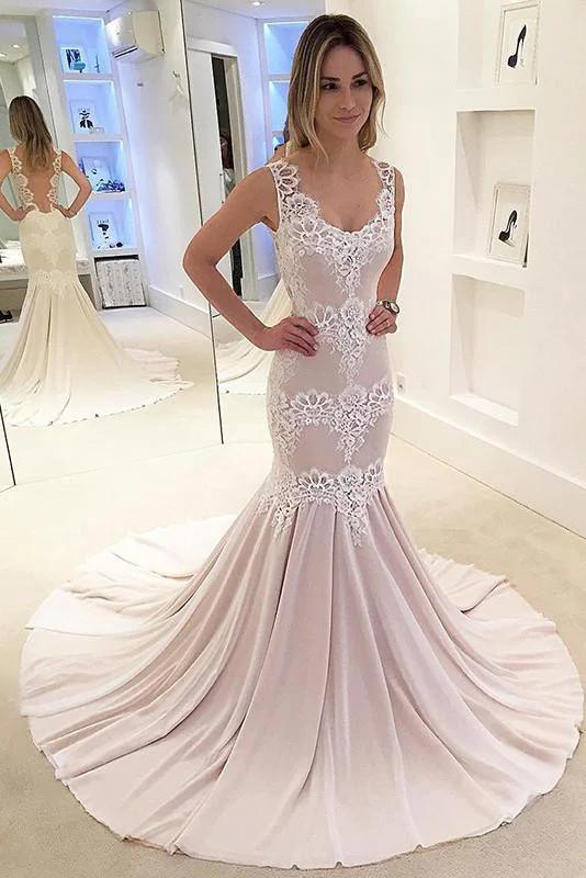 Mermaid Wedding Dress,Appliqued Sleeveless Wedding Gown,Chiffon Sexy Backless Bridal Dress N126 Chic Wedding Gown