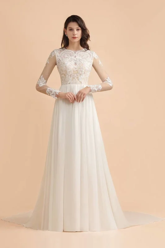 Simple Long Sleeves Lace Floor Length Boho Wedding Dresses Lace Boho Dress